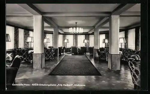 AK Gernrode im Harz, FDGB Erholungsheim FritzHeckert, im Klubraum