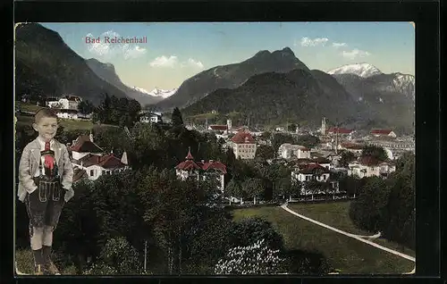 AK Bad Reichenhall, Totalansicht, Junge in Tracht