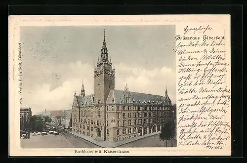 Präge-AK Elberfeld, Rathaus mit Blick in die Kaiserstrasse