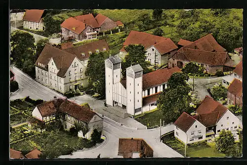 AK Bökendorf, Blick auf die katholische Kirche, Fliegeraufnahme