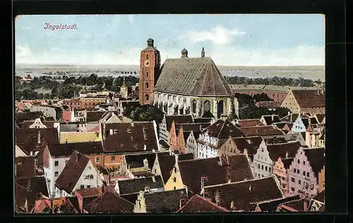 AK Ingolstadt, Blick über die Dächer der Stadt auf die Kirche