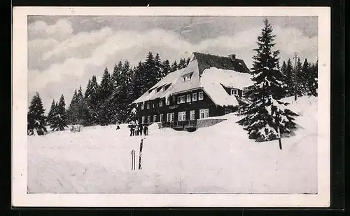 AK Feldberg im Schwarzwald, das Haus Albquelle im Schnee