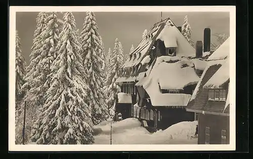 AK Feldberg im Schwarzwald, Hotel und Kurhaus Hebelhof im Schnee