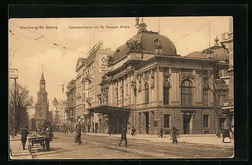 AK Hamburg - St. Georg, das Schauspielhaus mit St. Georger Kirche