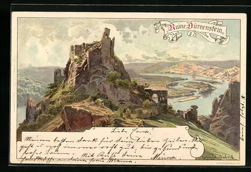 Künstler-AK Ludwig Hans Fischer: Ruine Dürrenstein, Gesamtansicht