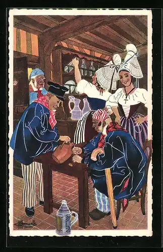 Künstler-AK Charles Homualk: La Normandie, L`Estaminet Normand
