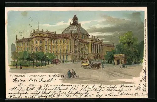 Lithographie München, Blick zum Justizpalast