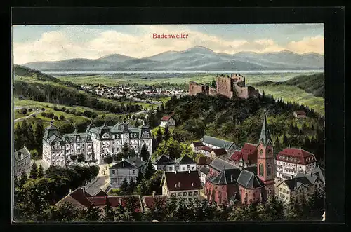 AK Badenweiler, Gesamtansicht mit der Burgruine