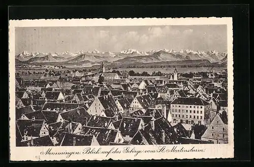 AK Memmingen, Blick auf das Gebirge vom St. Martinsturm aus