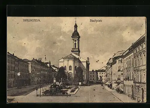 AK Traunstein, Kirche auf dem Stadtplatz