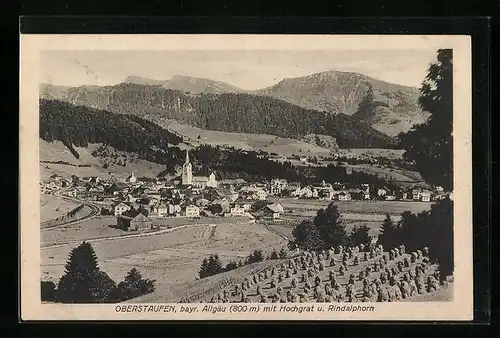 AK Oberstaufen im Allgäu, Generalansicht mit Hochgrat und Rindalphorn
