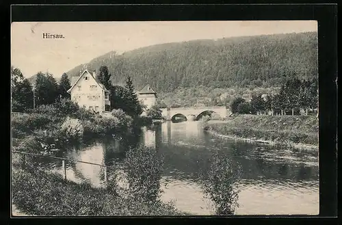 AK Hirsau, Teilansicht mit Flussbrücke