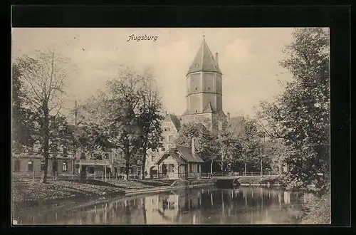 AK Augsburg, Teichpartie an der Kirche