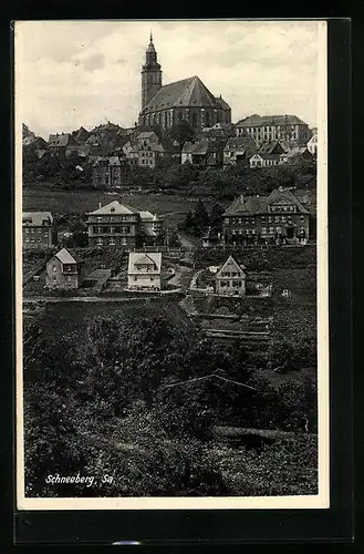 AK Schneeberg i. Sa., Teilansicht mit Kirche