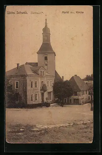 AK Hohnstein / Sächs. Schweiz, Markt mit Kirche