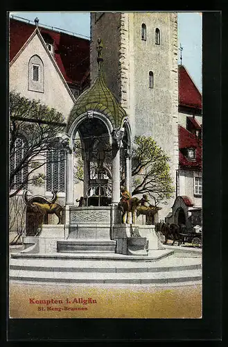 AK Kempten / Allgäu, St. Meng-Brunnen