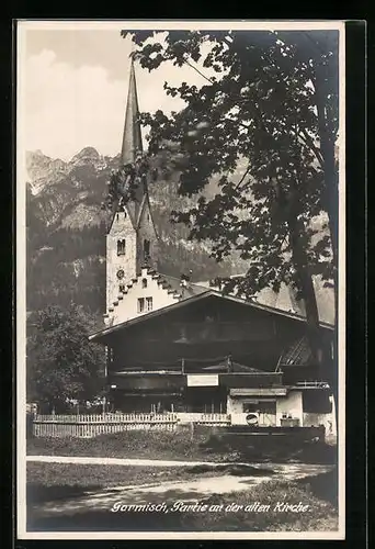 AK Garmisch, Partie an der alten Kirche