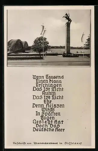 AK Düsseldorf, Ulanendenkmal, Inschrift