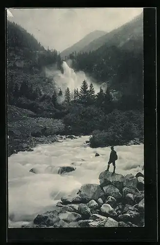AK Wanderer am oberen Krimmler Wasserfall