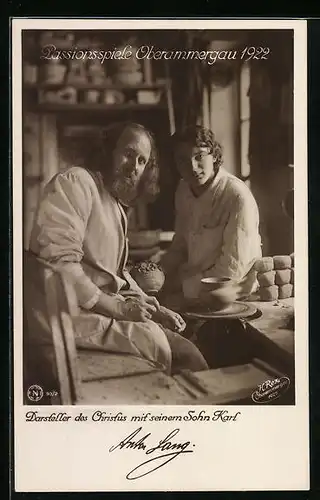 AK Oberammergau, Passionsspiele 1922, Darsteller des Christus mit seinem Sohn Karl