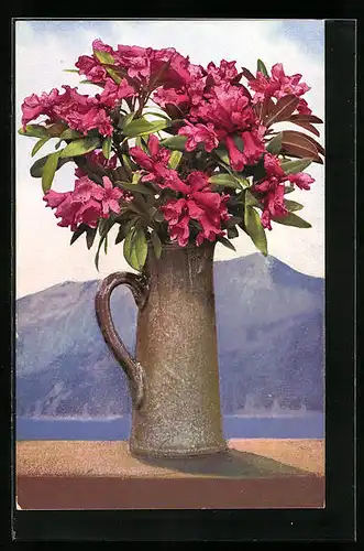 Künstler-AK Photochromie Nr. 855: Alpenblumen in einer Vase