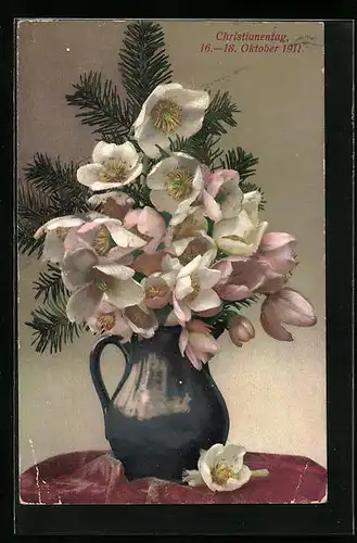 Künstler-AK Photochromie: Blumen in einem Krug, Christianentag 1911