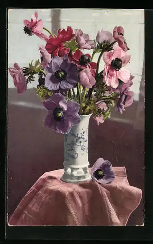 Künstler-AK Photochromie Nr. 651: Mohnblumen in einer stilvollen Vase