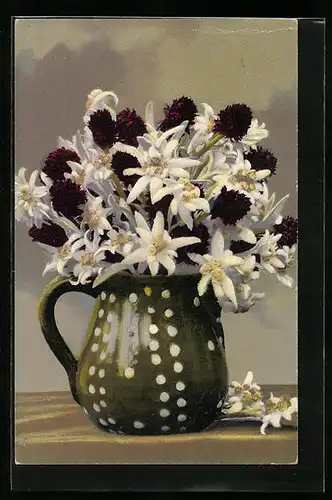 Künstler-AK Photochromie Nr. 746: Edelweiss in einem Krug