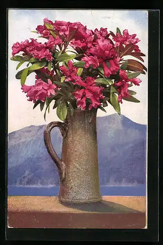 Künstler-AK Photochromie Nr. 855: Alpenblumen in einer schönen Vase