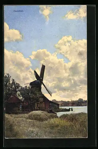 Künstler-AK Photochromie Nr. 2948: Zaandam, Partie an der Windmühle