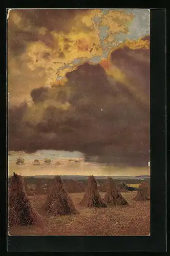 Künstler-AK Photochromie Nr. 4160: Getreidefelder nach der Ernte