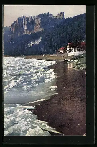 Künstler-AK Photochromie Nr. 4575: Strandidylle mit Gebäuden und Felsen