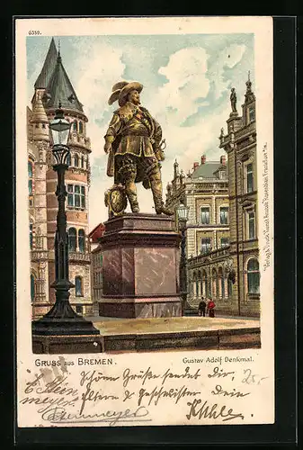 Lithographie Bremen, Gustav Adolf-Denkmal