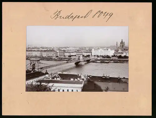 Fotografie Brück & Sohn Meissen, Ansicht Budapest, Kettenbrücke mit Donau-Partie