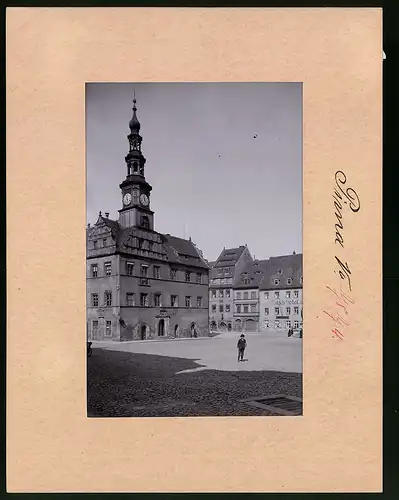 Fotografie Brück & Sohn Meissen, Ansicht Pirna, Marktplatz mit Hotel und Rathaus