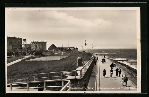 AK Norderney, Strnadpromenade mit Tennisplätzen