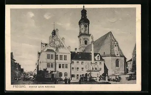 AK Freising, Partie beim Rathaus mit Denkmal