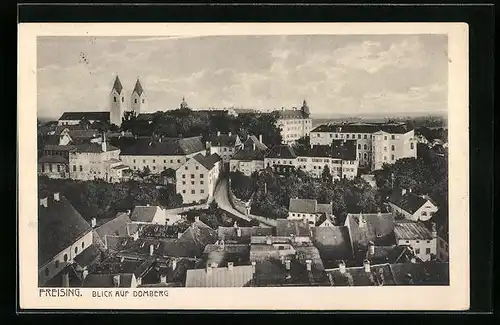 AK Freising, Blick auf Domberg mit Strassenpartie