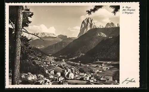 AK St. Ulrich, Panorama gegen Langkofel und Sellagruppe