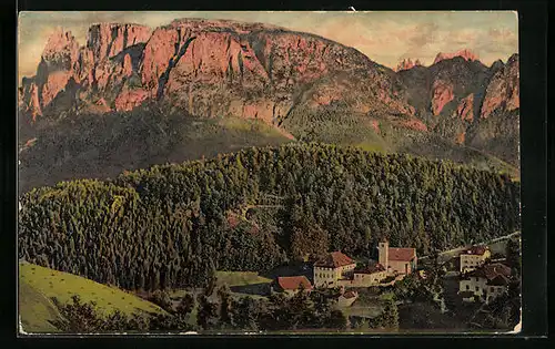 AK Klobenstein, Blick auf Lengmoos mit Schlern und Rosengarten, Rittenbahn