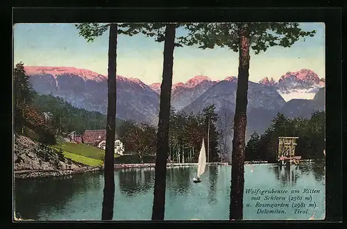 AK Wolfsgrubensee am Ritten, Teilansicht mit Schlern und Rosengarten, Dolomiten