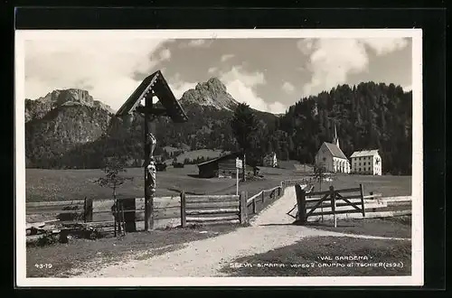 AK Selva-S. Maria /Val Gardena, Panorama verso il Gruppo di Tschier