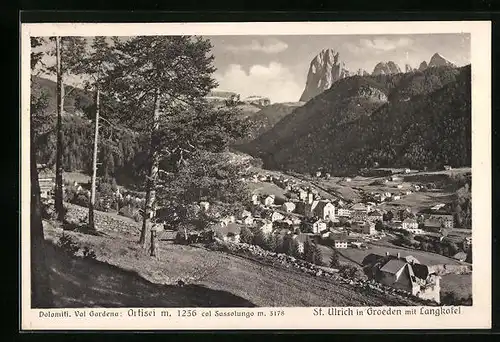 AK St. Ulrich in Groeden, Panorama mit Langkofel