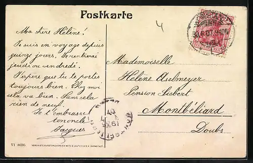 AK Konstanz a. B., Dampfer passiert die Hafeneinfahrt