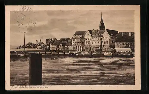 AK Friedrichshafen, Hafenbild mit Dampfer