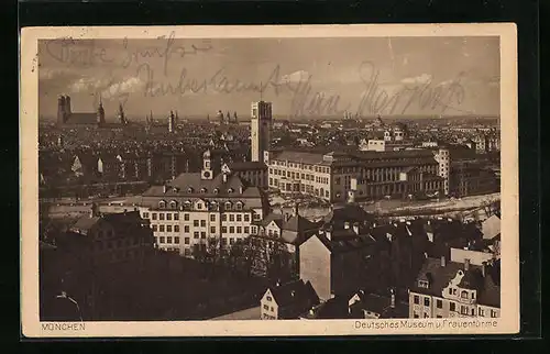 AK München, Blick auf Deutsches Museum und Frauentürme