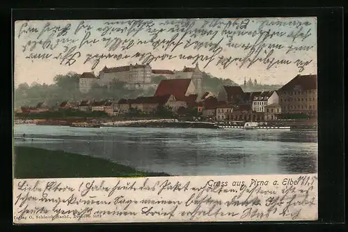 AK Pirna a. d. E., Blick zum Schloss