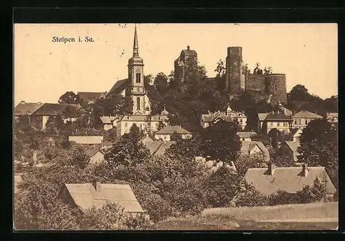 AK Stolpen i. Sa., Teilansicht mit Kirche und Schloss