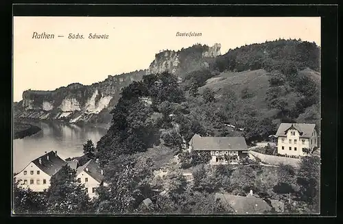 AK Rathen / Sächs. Schweiz, Blick auf den Basteifelsen
