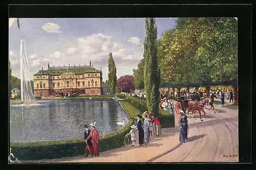 Künstler-AK Dresden, Palais und Teich im Grossen Garten